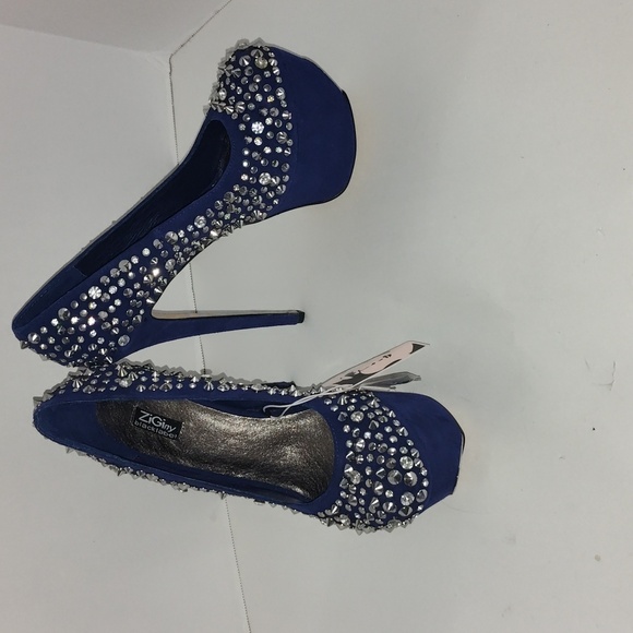 Blue ZigiNY Black Label Brink Studded Platform Pumps Stiletto Size 7 - Picture 13 of 16